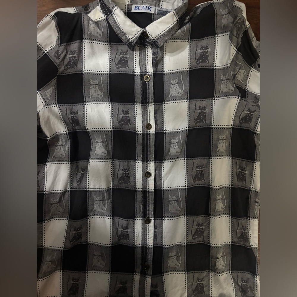 Blair vintage Black and White Cat Button Down Shirt - Picture 2 of 6